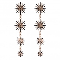 Rose Gold Plated Black Hematite Crystal Starburst Linear Drop Earrings