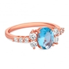 Rose Gold Plated Blue Aqua Cubic Zirconia Cluster Ring