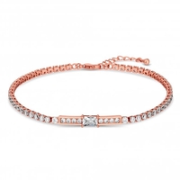 Rose Gold Plated Clear Cubic Zirconia Diamante Bracelet With Centre Pave Bar Bracelet