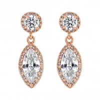 Rose Gold Plated Clear Cubic Zirconia Teardrop Drop Earring