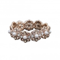 Rose Gold Plated Crystal and Cream Pearl Flower Stretch Bracelet