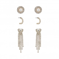Rose Gold Plated Crystal Diamante And Pearl Earring Set - Pack of 3