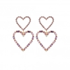 Rose Gold Plated Crystal Double Drop Heart Earring