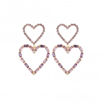 Rose Gold Plated Crystal Double Drop Heart Earring