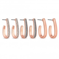 Rose Gold Plated Crystal Hoop Earrings - Pack Of 3