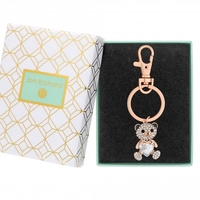 Rose Gold Plated Crystal Mini Bear Keyring - Gift Boxed