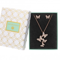 Rose Gold Plated Crystal Pave Butterfly Set - Gift Boxed