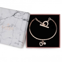 Rose Gold Plated Crystal T-Bar Heart Bracelet - Gift Boxed