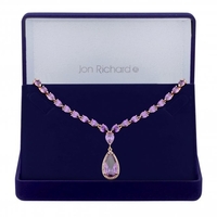 Rose Gold Plated Cubic Zirconia And Amethyst Necklace - Gift Boxed