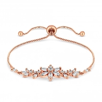 Rose Gold Plated Cubic Zirconia Floral Toggle Bracelet