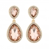 Rose Gold Plated Double Pear Pink Crystal Drop Earrings