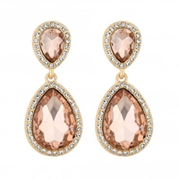 Rose Gold Plated Double Pear Pink Crystal Drop Earrings