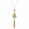 Rose Gold Plated Filagree Tassle Long Pendant Necklace