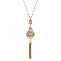 Rose Gold Plated Filagree Tassle Long Pendant Necklace