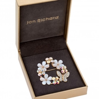 Rose Gold Plated Flower And Butterfly Wreath Brooch - Gift Boxed