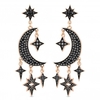 Rose Gold Plated Jet Crystal Celestial Starburst Drop Earrings