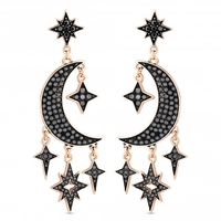 Rose Gold Plated Jet Crystal Celestial Starburst Drop Earrings