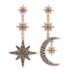 Rose Gold Plated Jet Crystal Moon And Star Earrings