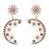 Rose Gold Plated Jet Crystal Moon Cresent Drop Earrings