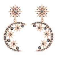 Rose Gold Plated Jet Crystal Moon Cresent Drop Earrings