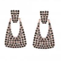 Rose Gold Plated Jet Crystal Pave Triangular Knocker Earrings