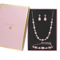 Rose Gold Plated Jet Crystal Pear Set - Gift Boxed