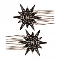 Rose Gold Plated Jet Crystal Star Hair Combs - Pack of 2