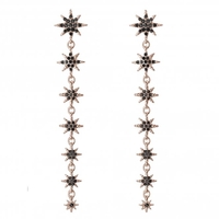 Rose Gold Plated Jet Crystal Star Linear Drop Earrings