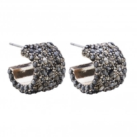 Rose Gold Plated Jet Crystal Wide Pave Hoop Earrings