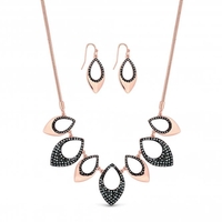 Rose Gold Plated Jet Hem Crystal Open Pear Set
