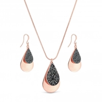 Rose Gold Plated Jet Hem Crystal Pear Short Set