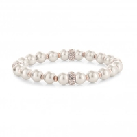 Rose Gold Plated Pave And Pearl Stretch Bracelet
