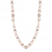 Rose Gold Plated Pave And Polish Cream Pearl Necklace