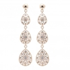 Rose Gold Plated Pear Shape Filagree Three Drop Earrings