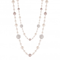 Rose Gold Plated Pink And Cream Crystal Pave Rope Necklace