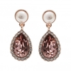 Rose Gold Plated Pink And Pearl Crystal Drop Earrings
