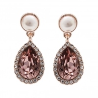 Rose Gold Plated Pink And Pearl Crystal Drop Earrings