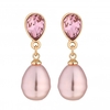Rose Gold Plated Pink Baroque Pearl And Crystal Drop Earrings