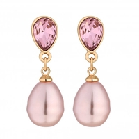 Rose Gold Plated Pink Baroque Pearl And Crystal Drop Earrings
