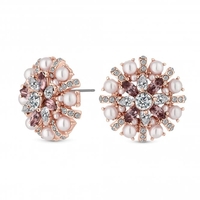 Rose Gold Plated Pink Crystal And Cream Pearl Large Stud Earrings