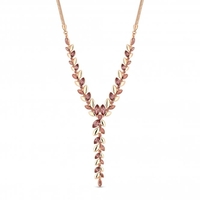 Rose Gold Plated Pink Crystal And Polished Leaf Y Necklace
