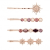 Rose Gold Plated Pink Crystal Celestial Hair Slides - Pack of 4