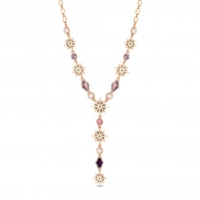 Rose Gold Plated Pink Crystal Celestial Y Drop Necklace