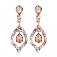 Rose Gold Plated Pink Crystal Double Teardrop Earring