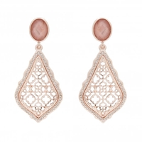 Rose Gold Plated Pink Crystal Filagree Drop Earrings