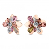 Rose Gold Plated Pink Crystal Flower Stud Earring
