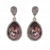 Rose Gold Plated Pink Crystal Pear Drop Earrings