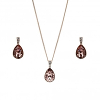 Rose Gold Plated Pink Crystal Pear Shaped Set - Gift Boxed