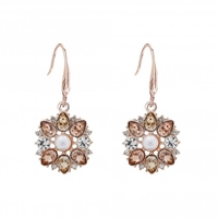Rose Gold Plated Pink Crystal Pearl Centre Flower Earrings