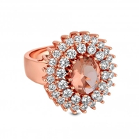 Rose Gold Plated Pink Cubic Zirconia Cocktail Ring